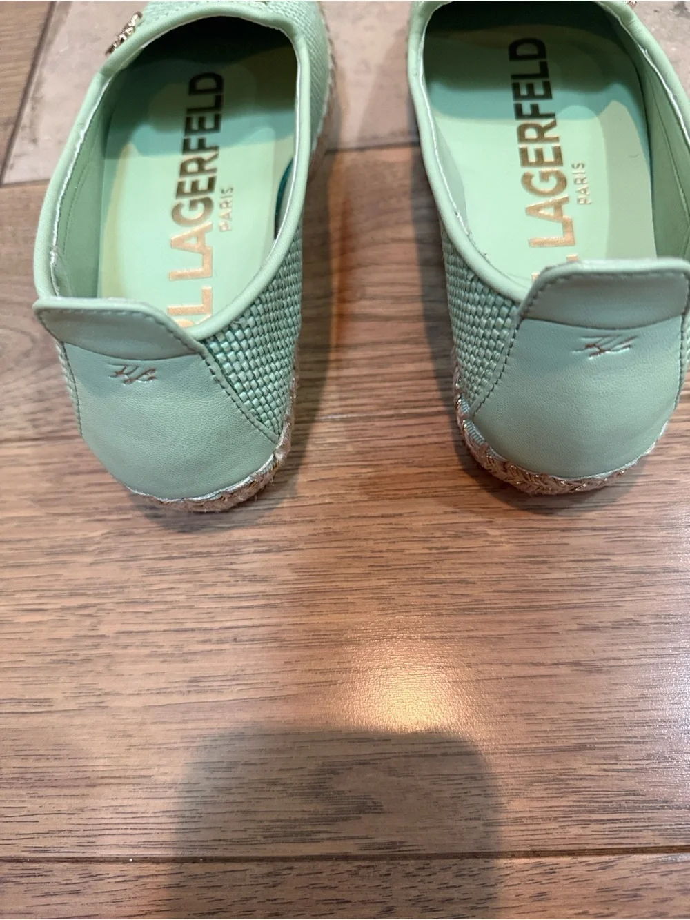Karl Lagerfeld Mint Espadrille Slip-On Flats with Gold Accents